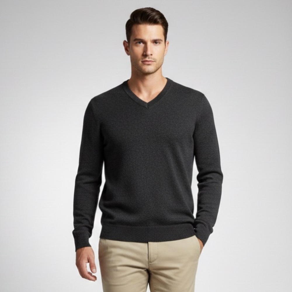 123 HARRY ROSEN Men's V-neck Cashmere Dark Grey Sweater, Small